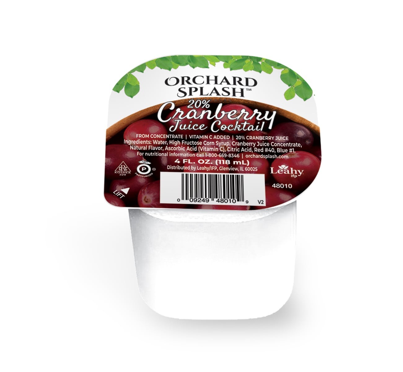 Orchard Splash 4oz Portion Control Juice Cups, Cranberry Cocktail 20%  (48 Aseptic Cups per Case)